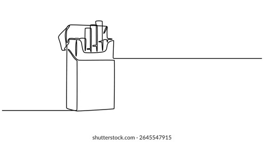 ilustração vetorial de linha contínua de um pacote de cigarros de filtro, ilustração vetorial, maço de cigarro aberto em uma linha, caixa de cigarro desenho contínuo de uma linha, linha única de cigarros no maço.