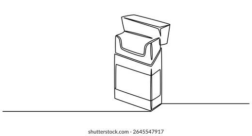 ilustração vetorial de linha contínua de um pacote de cigarros de filtro, ilustração vetorial, maço de cigarro aberto em uma linha, caixa de cigarro desenho contínuo de uma linha, linha única de cigarros no maço.