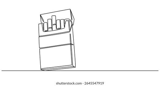 ilustração vetorial de linha contínua de um pacote de cigarros de filtro, ilustração vetorial, maço de cigarro aberto em uma linha, caixa de cigarro desenho contínuo de uma linha, linha única de cigarros no maço.