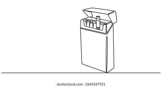 ilustração vetorial de linha contínua de um pacote de cigarros de filtro, ilustração vetorial, maço de cigarro aberto em uma linha, caixa de cigarro desenho contínuo de uma linha, linha única de cigarros no maço.