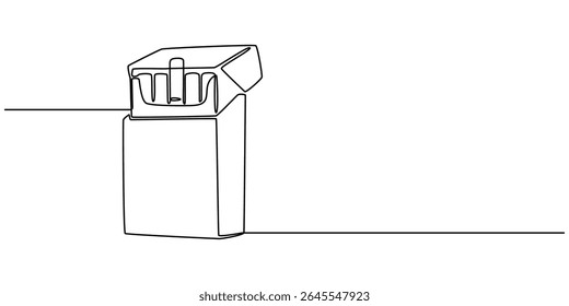 ilustração vetorial de linha contínua de um pacote de cigarros de filtro, ilustração vetorial, maço de cigarro aberto em uma linha, caixa de cigarro desenho contínuo de uma linha, linha única de cigarros no maço.
