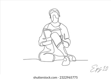 continuous line vector illustration people read books