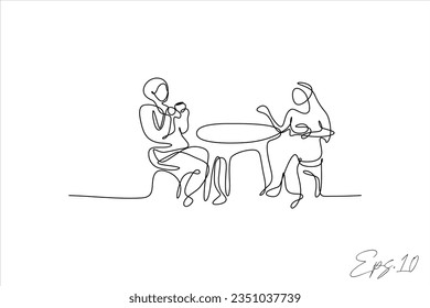 continuous line vector illustration of people sitting relaxed chatting