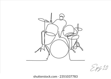 continuous line vector illustration of people playing drums