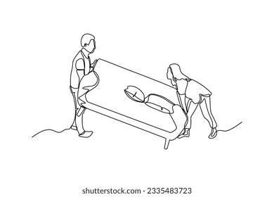 Continuous line vector illustration of person lifting couch