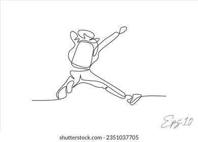 continuous line vector illustration of person jumping parachute