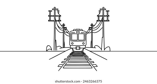 Continuous line vector illustration of a railway track. one line train.