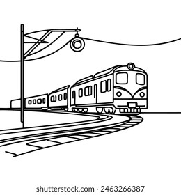 Continuous line vector illustration of a railway track. one line train.