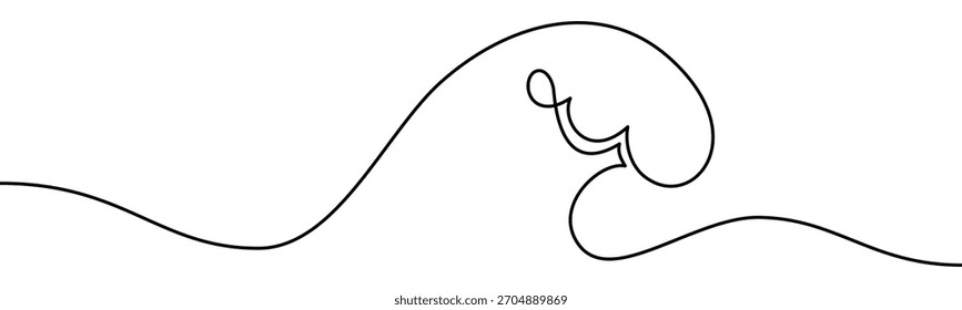 Continuous line vector illustration of a sea wave. Minimal linear design, isolated on transparent background, symbolizing eco, nature, and water concept