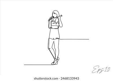 continuous line vector illustration of singing woman