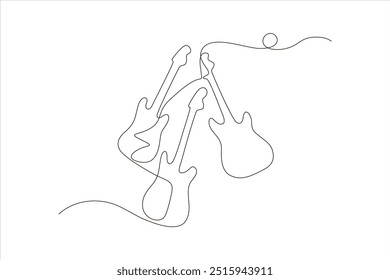 continuous line vector illustration of three electric guitars	