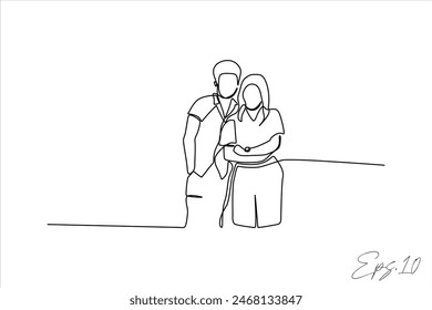 continuous line vector illustration of two romantic couples