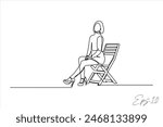 continuous line vector illustration of woman sitting relaxing
