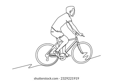 continuous line vector illustration of woman on a bicycle