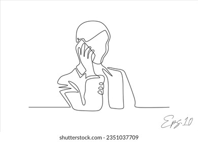 continuous line vector illustration of woman calling someone