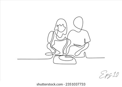  continuous line vector illustration of woman cooking