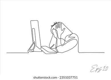 ilustración continua vectorial de la mujer mareada con trabajo de oficina