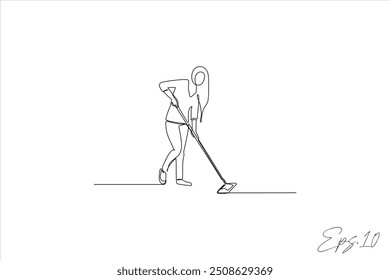 continuous line vector illustration of woman mopping the floor