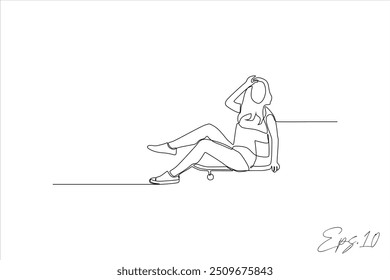 ilustração vetor de linha contínua de mulher sentada no skate	
