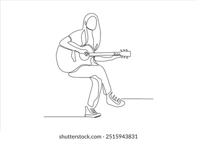 continuous line vector illustration of woman playing guitar	