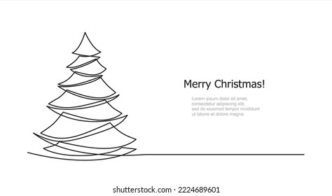 Continuous line vector illustration of xmas tree. Merry Christmas concept 