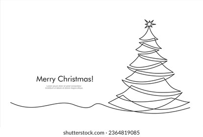 Continuous line vector illustration of xmas tree. Merry Christmas concept 