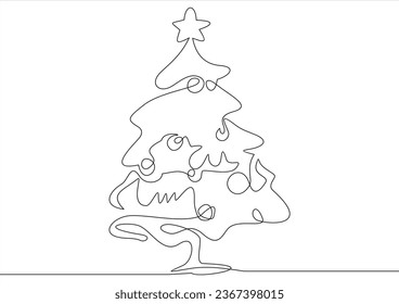 Continuous line vector illustration of xmas tree. Merry Christmas concept