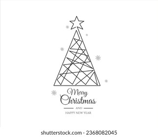 Continuous line vector illustration of xmas tree. Merry Christmas concept 