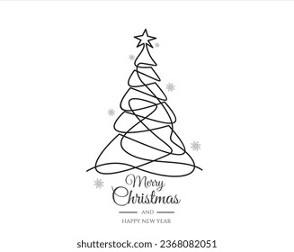 Continuous line vector illustration of xmas tree. Merry Christmas concept 