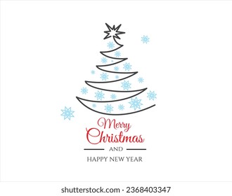 Continuous line vector illustration of xmas tree. Merry Christmas concept . Christmas  card