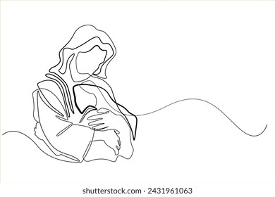 continuous line vector of Jesus Christ hugging the girl.single line of love of Jesus Christ.Jesus Christ drawn in one line