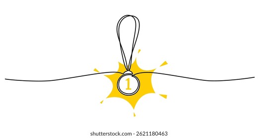Medalha de Estilo de Vetor de Linha Contínua com Símbolo Número Um. Prêmio Achievement Vetor Minimalista.