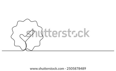 continuous line verification icon.one line drawing of star and verification check mark on social media.verification sign for artists, content creators, public figures.single line vector illustration.