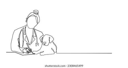 continuous line veterinarian.one line drawing of veterinarian treating animal health problems.isolated white background