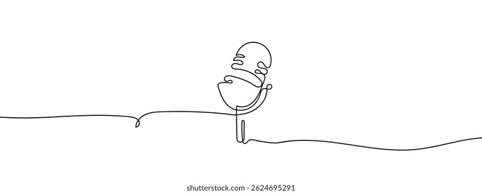 Continuous line vintage microphone hand drawn line drawing illustration, vector, transparent background.