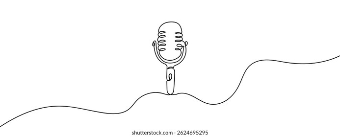 Continuous line vintage microphone hand drawn line drawing illustration, vector, transparent background.
