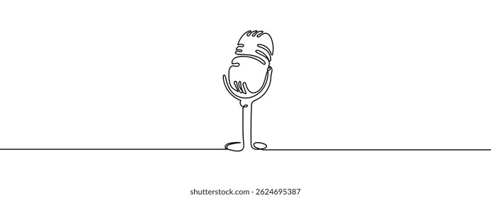 Continuous line vintage microphone hand drawn line drawing illustration, vector, transparent background.