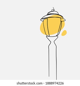 Continuous line, Vintage streetlights.Retro street lamp lights. Drawing of set Object. (Vector illustration one line drawing)