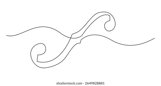 continuous line of violin holes.single line drawing of violin F hole marking.single line vector illustration