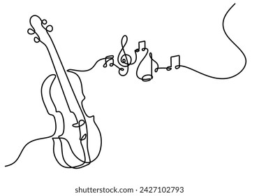 Continuous line violin instrument. Music classical for melody and symphony.