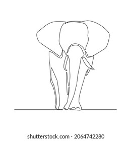Continua línea de caminar de pie sobre el elefante. Arte de una sola línea de elefante salvaje. Ilustración del vector