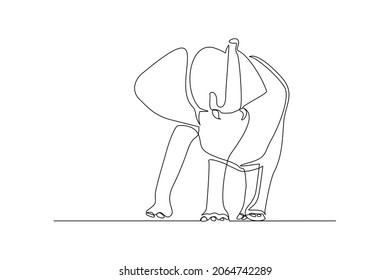 Continuous line of walking standing elephant. Single one line art of wild elephant. Vector illustration