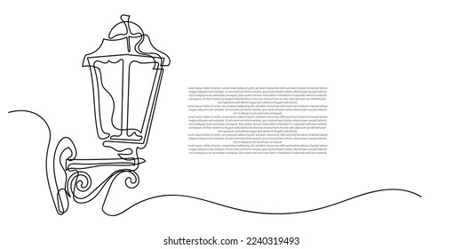 continuous line of wall lights. one line drawing of city lights, street lighting with classic lamps