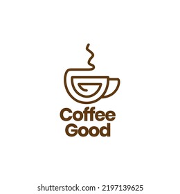 continuous line warm coffee cup logo design