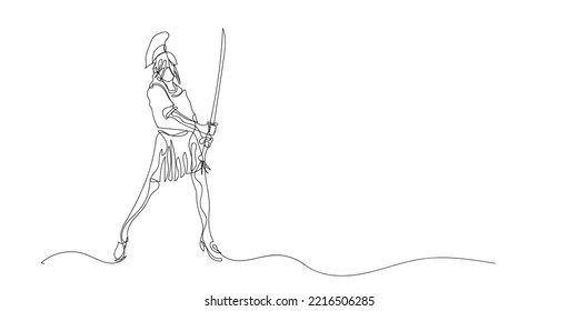 continuous line of warriors in armor. warriors in armor and carrying swords.