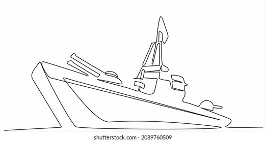 
continuous line of warships hand drawn vector illustration