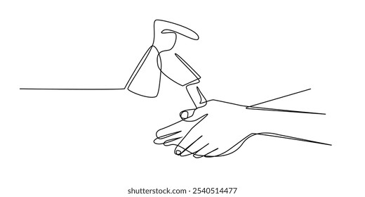 continuous line of washing hands.one line drawing of washing hands with water faucet.single line vector illustration of keeping clean by washing hands.isolated white background