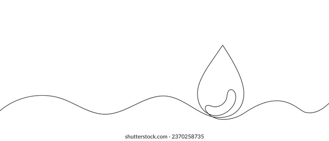 Línea continua de agua gota de arte gopa de la gota de la gota de la gota de la gota de la gota de la lluvia dibujo del dibujo del doodle. Una línea lineal de agua de mar gota desgarró la donación ecológica abstracta logo médico simple aislado. Ilustración vectorial