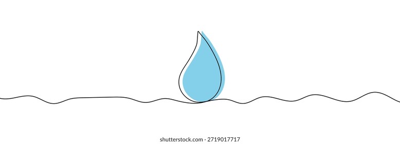 Línea continua gota de agua arte gota icono de lluvia esbozo dibujo doodle dibujo. Una línea lineal de sangre gota de agua de mar dibujado lágrima eco donación abstracto médico simple logo aislado. Ilustración vectorial .EPS 10 .