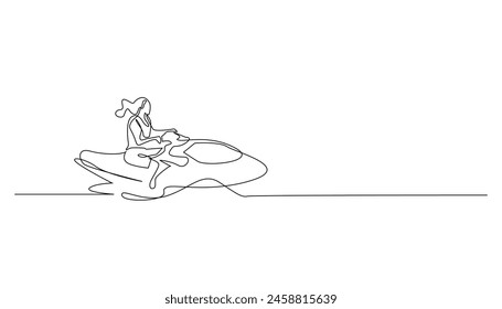 continuous line water jet ski.single line jet ski sport vector.drawing one line athlete riding a jet ski